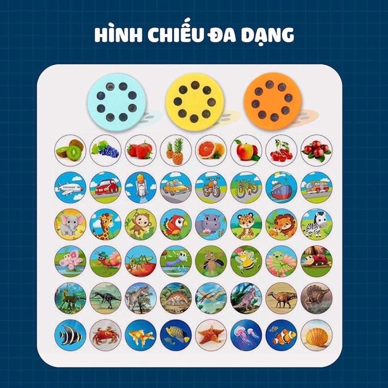 Đèn Pin Chiếu Hình Cho Bé hình Chiếu Ngộ Nghĩnh gồm hình động vật siêu nhân hoa quả gần gũi cho bé yêu