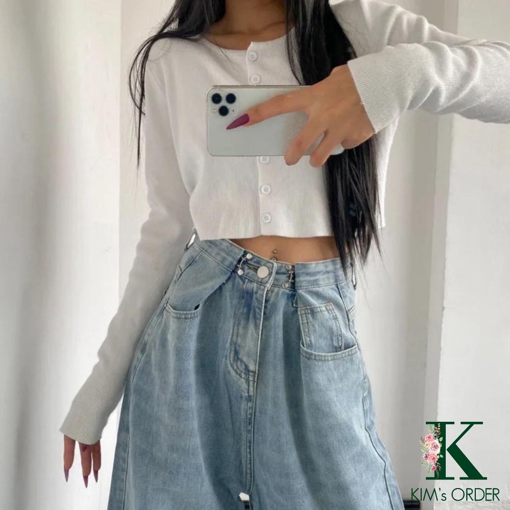 Quần Jean Nữ Ống Suông Cạp Khuy Nữ Màu Xanh Nhạt Điều Chỉnh Eo Lưng Cao Phong Cách Ulzzang Hàn Quốc Đi Học Đi Làm