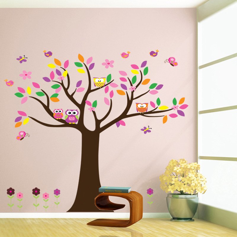 Decal dán tường cây hạnh phúc đầy màu sắc vui tươi