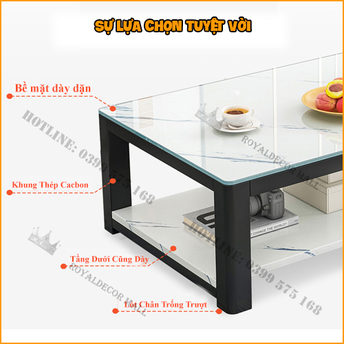 Bàn Trà Gỗ Họa Tiết Cẩm Thạch, Bàn Sofa 2 Tầng Siêu Đẹp