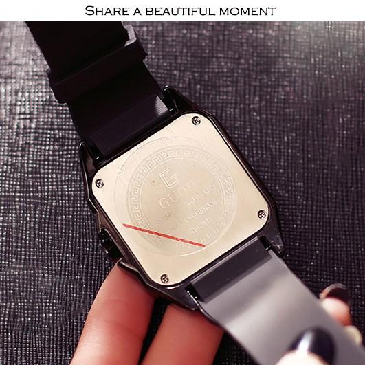 Đồng hồ nữ đeo tay dây cao su Guou mặt vuông chính hãng chống nước tuyệt đối 8154