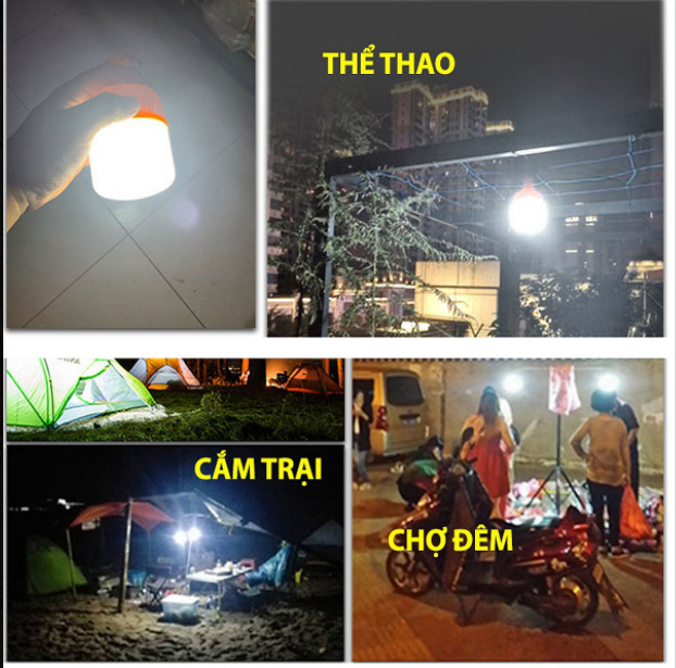 Bóng đèn tích điện 100W 150W sạc pin qua cổng usb ánh sáng Led sáng liên tục từ 6-8h chịu nắng mưa