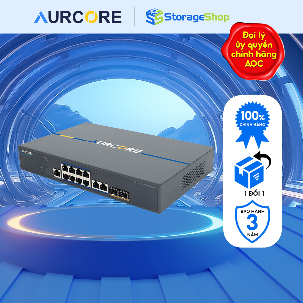 Thiết bị mạng - Bộ chuyển mạch (cầu nối) Aurcore, PoE/PoE+, 8 cổng GE, 2 cổng GE, 2 cổng Gigabit SFP, HÀNG CHÍNH HÃNG