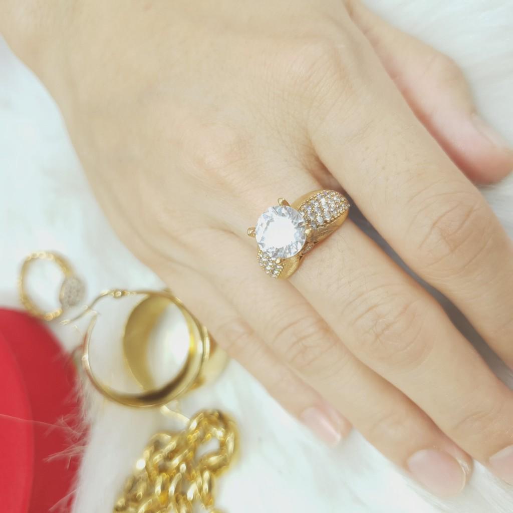 Nhẫn 1 Đá Đơn Giản Vàng Vonfram Cao Cấp-Dùng vĩnh viễn không phai màu-Bảo Hành 5 Năm
