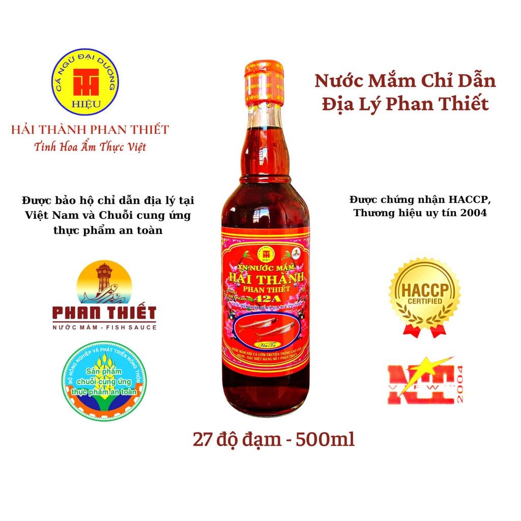 Nước Mắm Cá Cơm Truyền Thống Hải Thành Phan Thiết 42A Nước mắm cá cơm nguyên chất không Ure gây hại, chất bảo quản, cao đạm cá cơm thuần tự nhiên, ưa dùng khẩu vị người Việt. Sản phẩm đã được chứng nhận an toàn, tốt cho sức khỏe HACCP