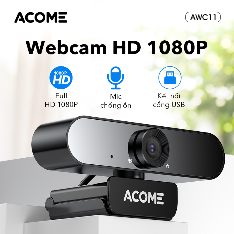 Webcam Máy Tính ACOME AWC11 Full HD 1080P Ảnh Siêu Nét Video Call Online Có Micro Chống Ồn - Hàng Chính Hãng