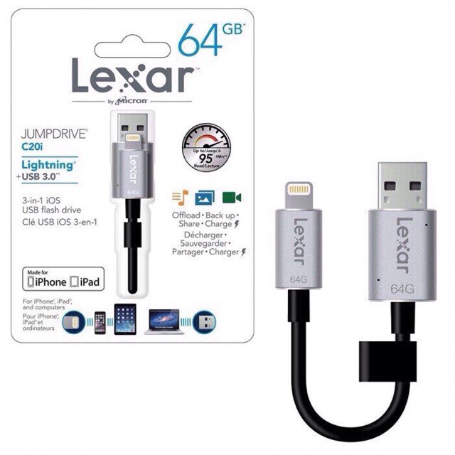 USB Lightning Lexar Jumpdire C20i 64G - Hàng Chính Hãng