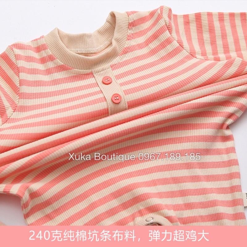 Bodysuit Dài Tay Kèm Mũ/Tuban Kẻ Ngang Cao Cấp Cho Bé 0-2 Tuổi Style Hàn Quốc, Body Sơ Sinh Cotton, Chất Thực Sự Cực Đẹp