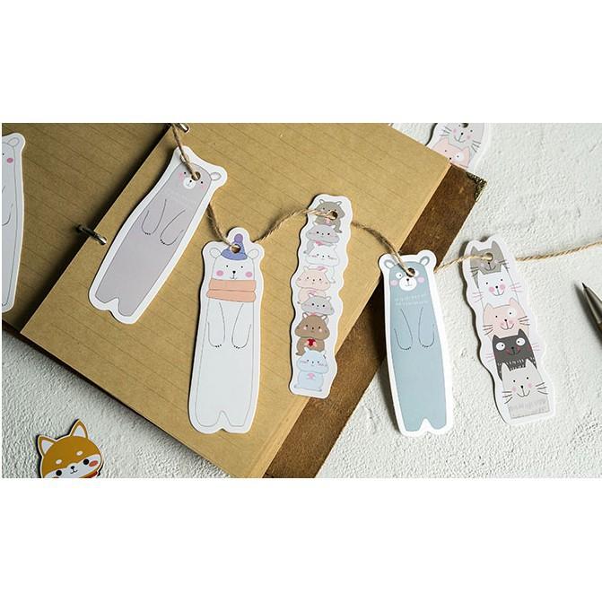 Hộp 30 Đánh Dấu Sách Bookmark Thú Cưng Siêu Cute Dễ Thương