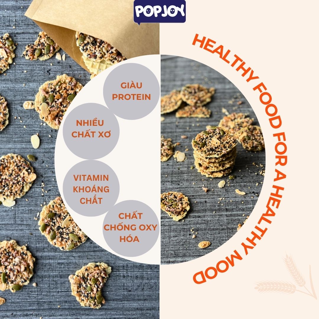 BÁNH HẠT VÀ NGŨ CỐC- Hạnh Nhân, Mè, Gạo Lứt- Vị Phô Mai Rong Biển 195g- Thuần Chay, Ăn Kiêng, Giảm Cân,Healthy,Eat Clean