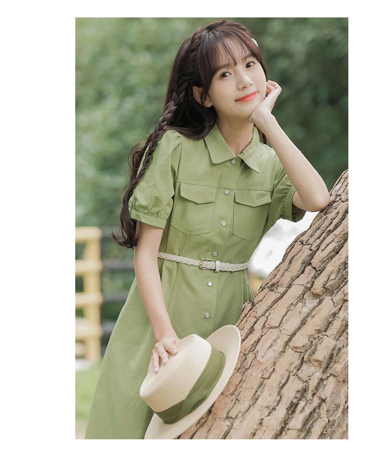 CHENGRUI Tặng thắt lưng, váy ngắn tay, váy ngắn tay, váy mùa hè, váy thắt lưng.