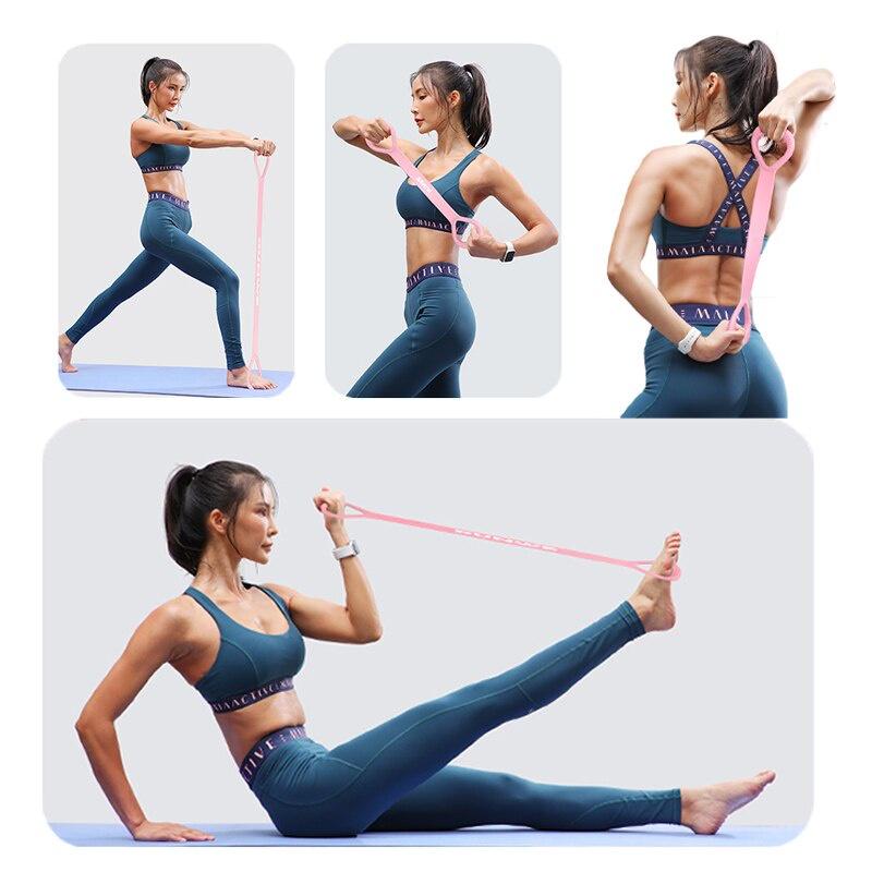 8 Word Yoga Resistance Rubber Bands for Fitness Exercise Elastic Band Bodybuilding Yoga Accessories Portable Fitness Equipment