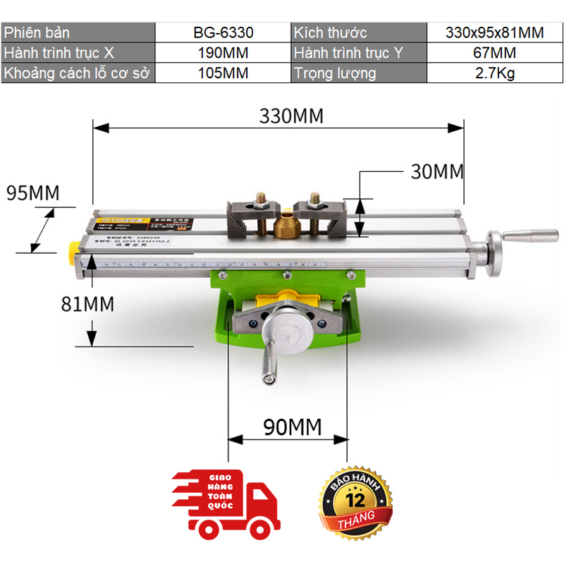 Ê tô bàn trượt 2 chiều XY MiniQ Bg-6330  Nhôm nguyên khối - Chính xác tuyệt đối