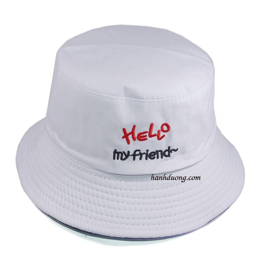 Nón bucket 2 mặt Hello My Friend mũ tai bèo nữ vành nhỏ được may với chất liệu cotton cao cấp, thoáng mát