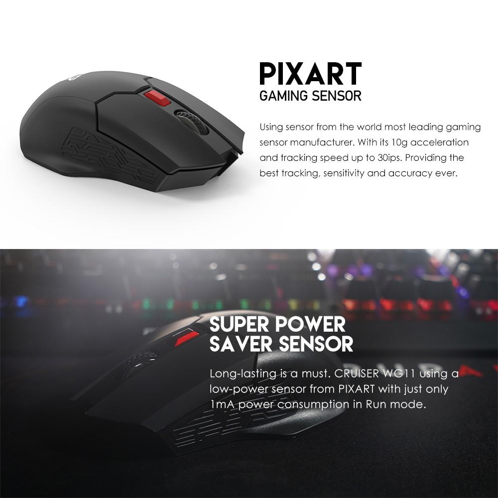 Chuột Gaming Không Dây Fantech WG11 CRUISER 2400DPI PIXART 3212 6 Phím Macro Dùng Pin AA - hàng chính hãng