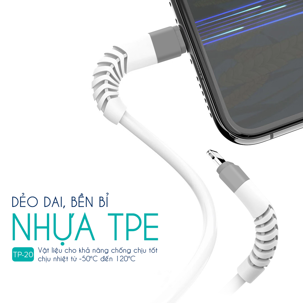 Dây sạc JUYUPU TP20 5A sạc nhanh iPhone Micro Type C cao cấp và cáp sạc điện thoại đầu đuôi cá chống gãy dài 1m dành cho iOS Samsung OPPO Vivo HUAWEI XIAOMi - HÀNG CHÍNH HÃNG