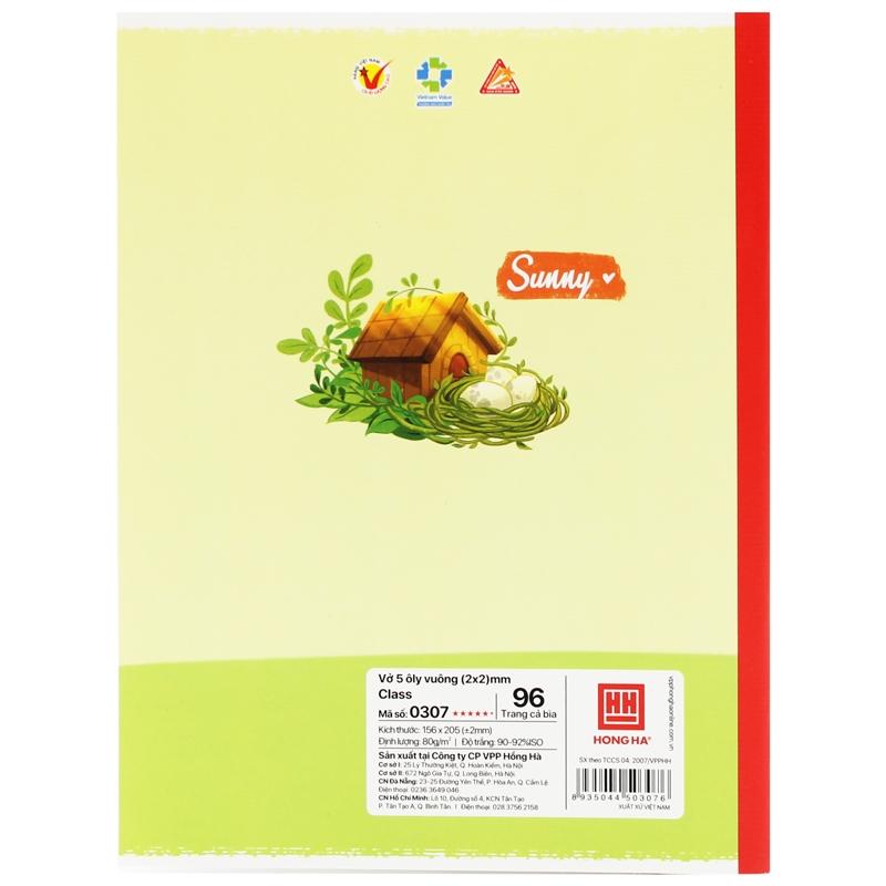 Combo 5 Vở 5 Ô Ly 96 Trang 80gsm Class Sunny - Hồng Hà 0307 (Mẫu Màu Giao Ngẫu Nhiên)