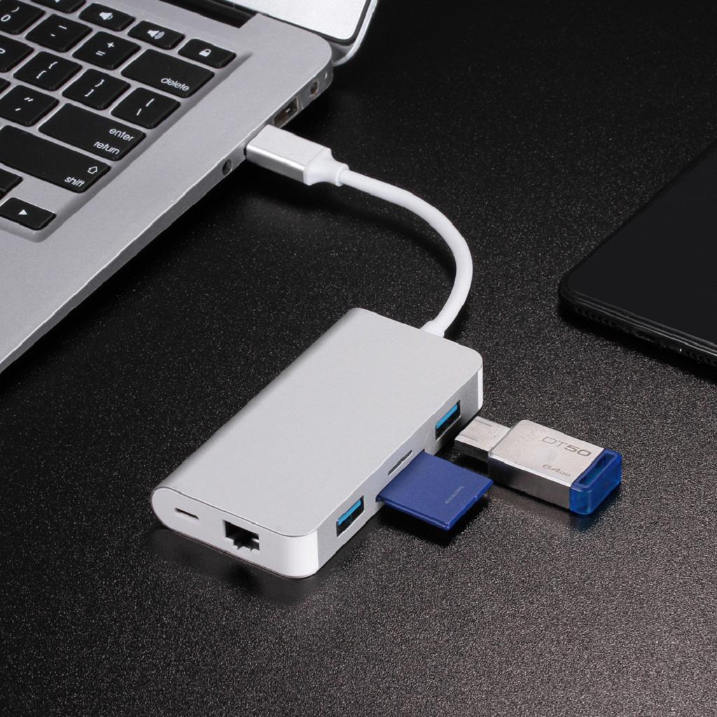 Type C to RJ45 Gigabit Ethernet Adapter USB-C PD TF Converter Hub