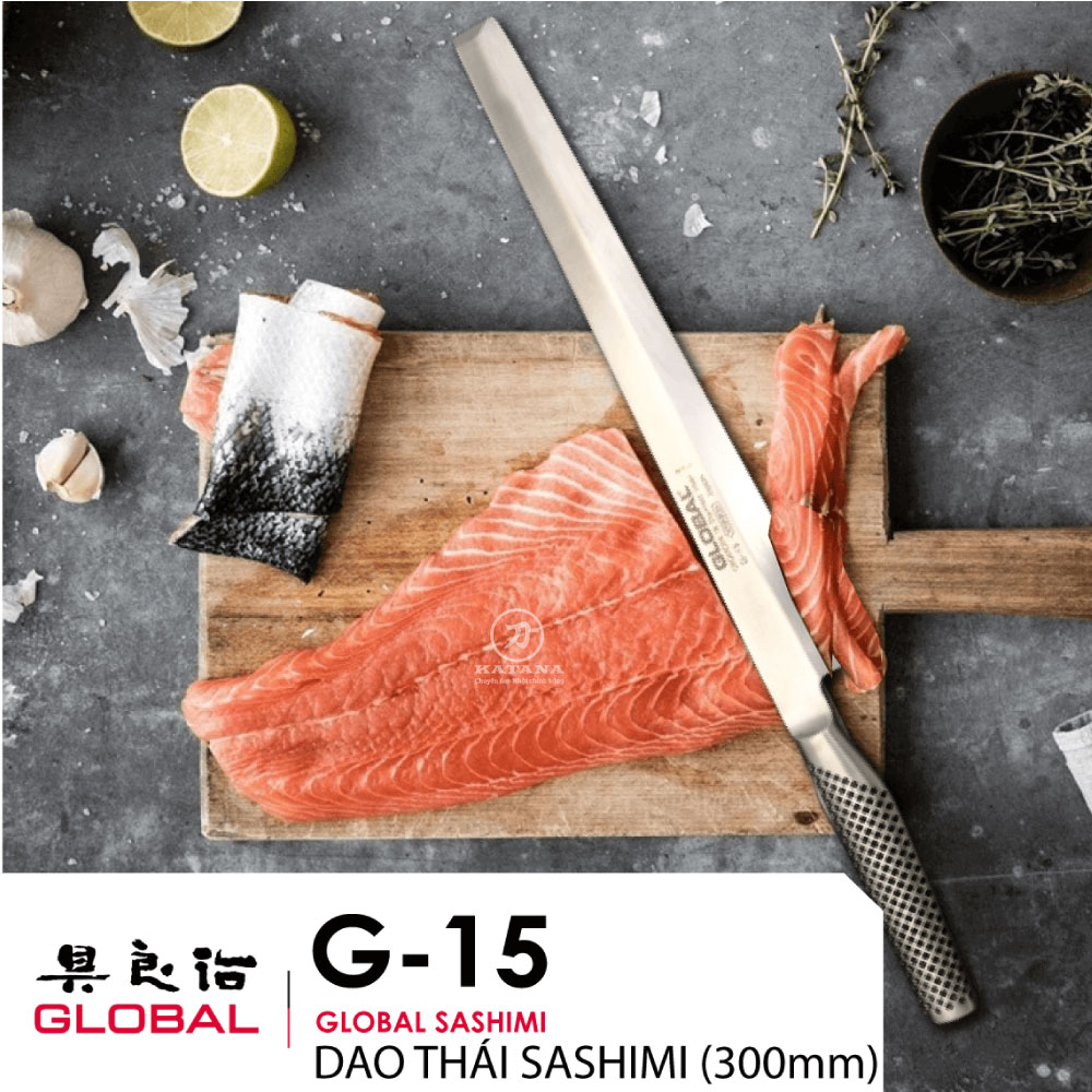 Dao bếp Nhật cao cấp Global G15R Tako Sashimi - Dao Sashimi tay phải - Dao bếp Nhật chính hãng