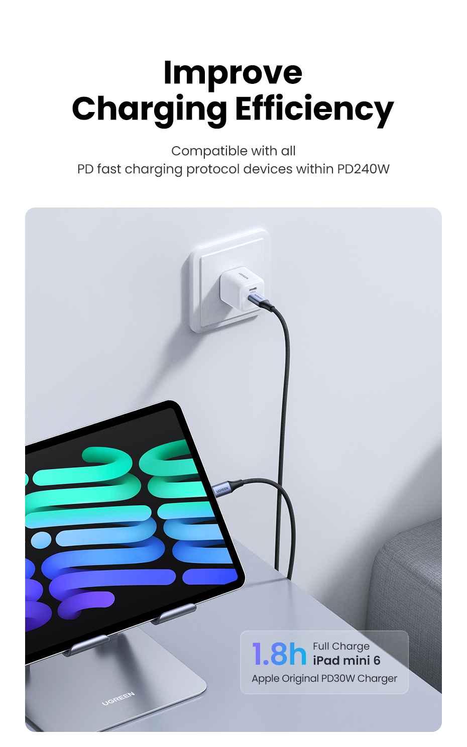 Ugreen UG15311US535TK 1M 240W Cáp USB type C to USB-C c-c 2.0 hỗ trợ sạc nhanh PD3.1 - truyền dữ liệu - HÀNG CHÍNH HÃNG