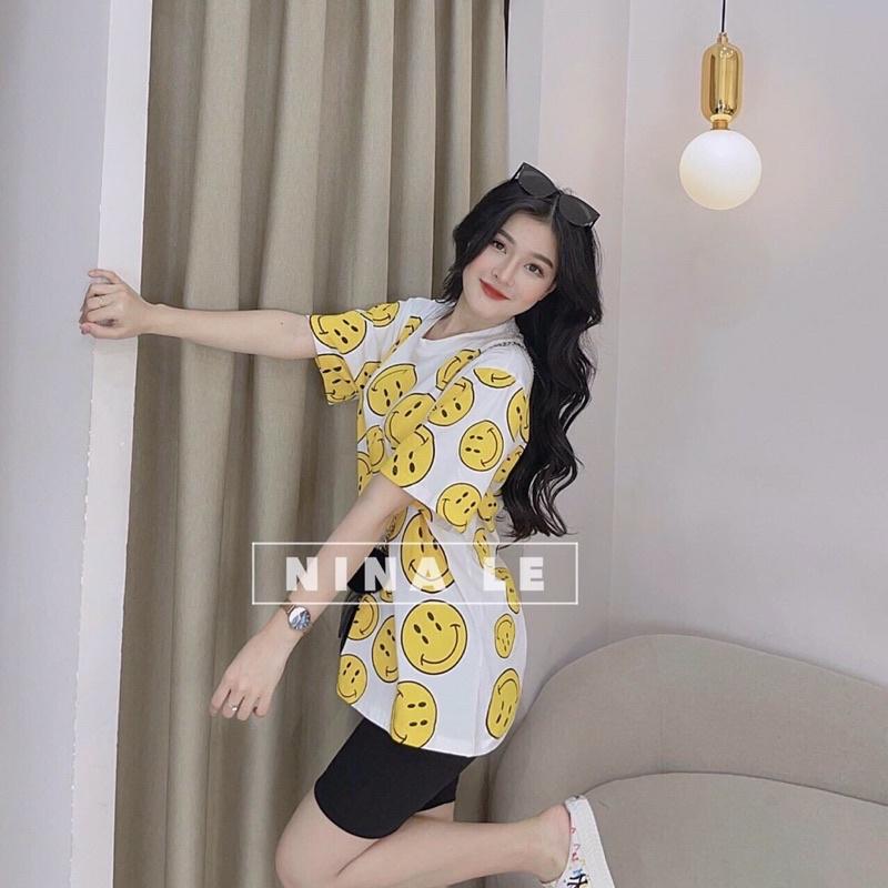 Sét bộ form rộng áo hoạ tiết mặt cười cực xinh