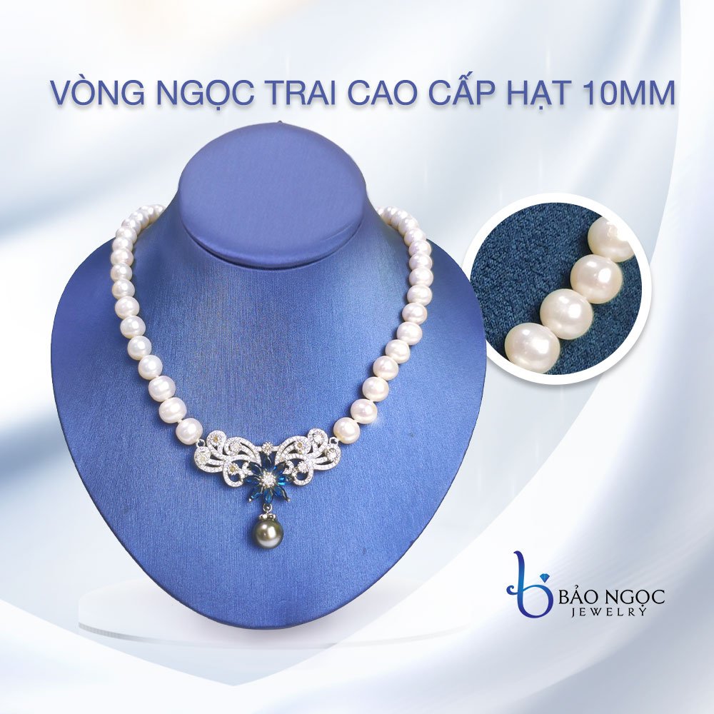 Chuỗi Ngọc Trai, Vòng Cổ Ngọc Trai Nước Ngọt Tự Nhiên Nữ Hoàng Sắc Đẹp, Vòng Ngọc Trai Nước Ngọt Hạt Tròn 10ly - DB1825 - Bảo Ngọc Jewelry