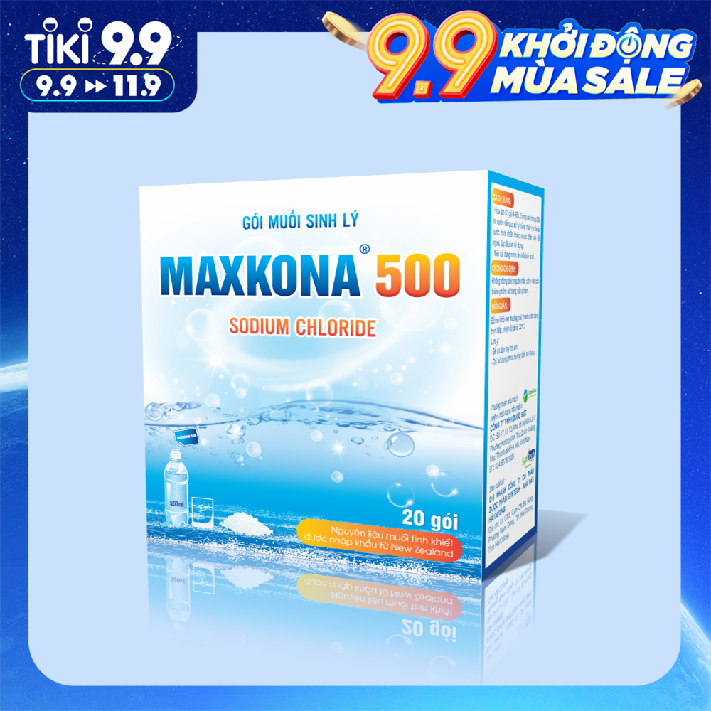 Hộp muối sinh lý súc họng, rửa xoang mũi nhập khẩu New Zealand cho bé và người lớn Maxkona 500| hỗ trợ điều trị viêm mũi, viêm họng, sổ mũi, viêm mũi dị ứng, viêm xoang (20 gói)