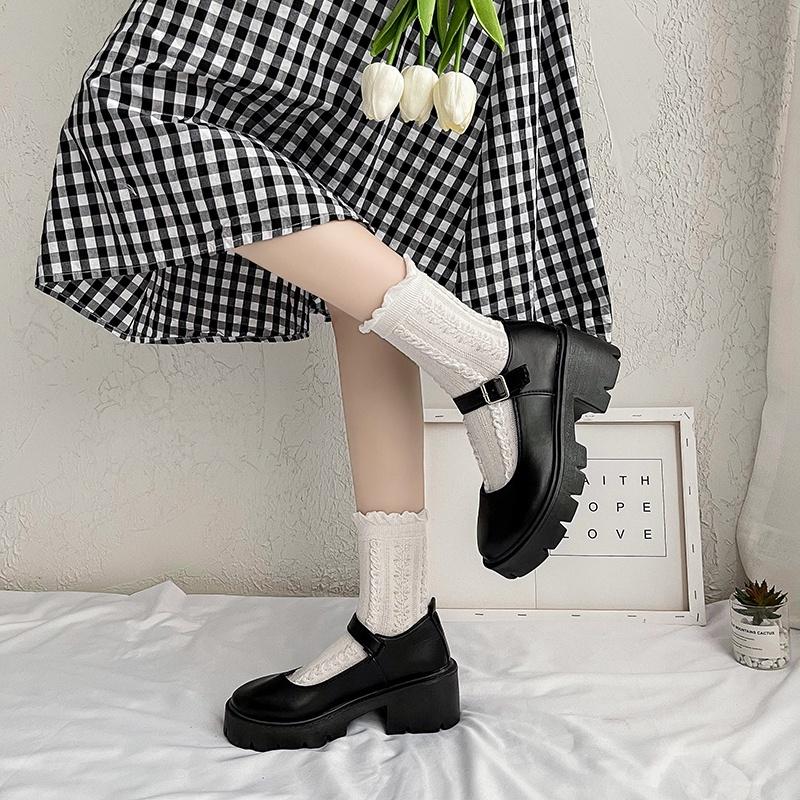 Giày Lolita đế cao 6cm Mary Jane style Ulzzang Hàn Quốc quai ngang Mẫu mới 2022