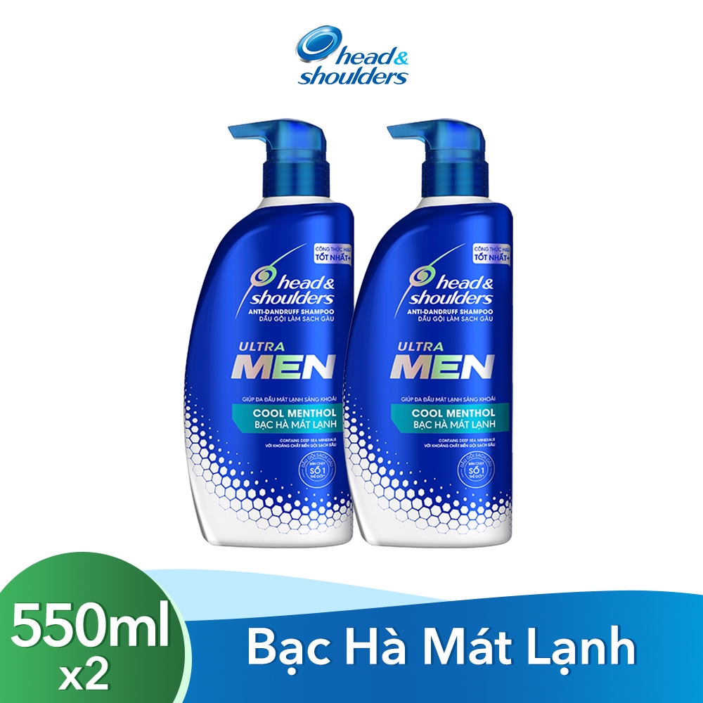 Combo 2 Dầu Gội Head &amp; Shoulders UltraMen Bạc Hà Mát Lạnh 550ml