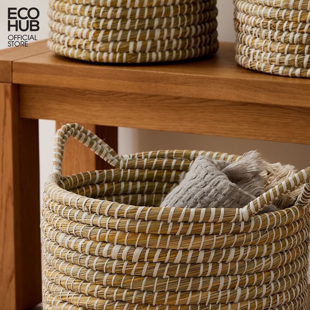 Bộ Giỏ Cói Tròn Đựng Đồ Có Tay Cầm EH0537