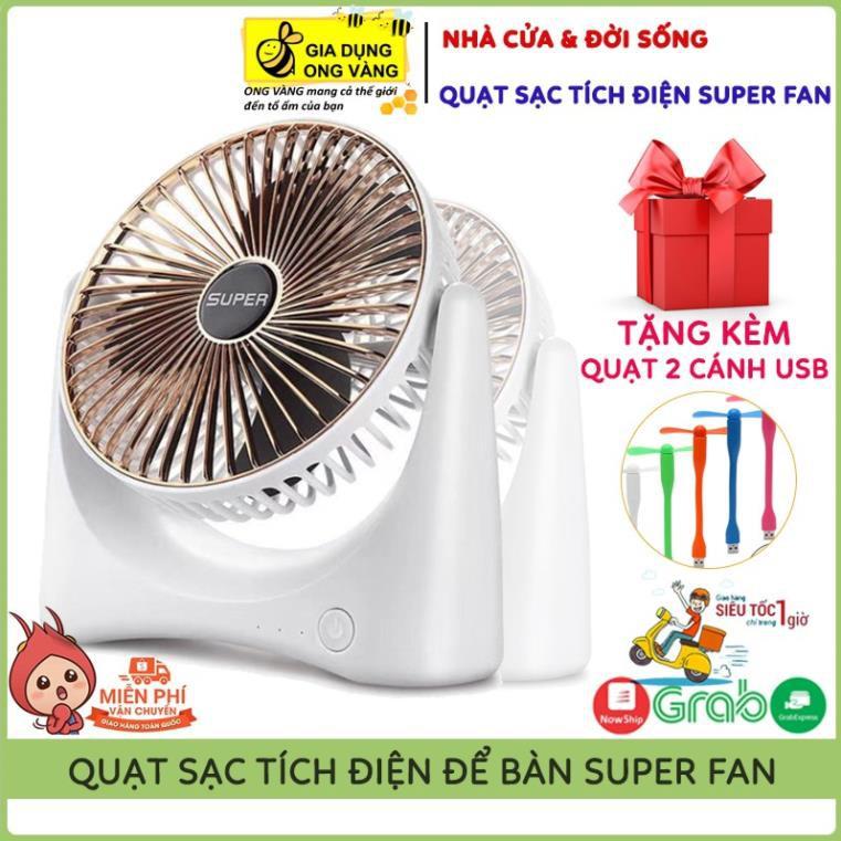 Quạt Tích Điện, Quạt Để Bàn Sạc Tích Điện Super Fan, Quạt để bàn mini 3 Chế Độ Mát