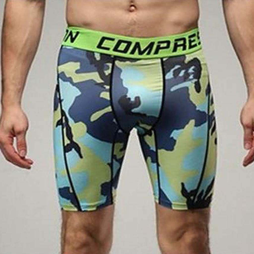 Mens High Elastic Printed Compression Shorts Fitness Sports Tights 1 XXL