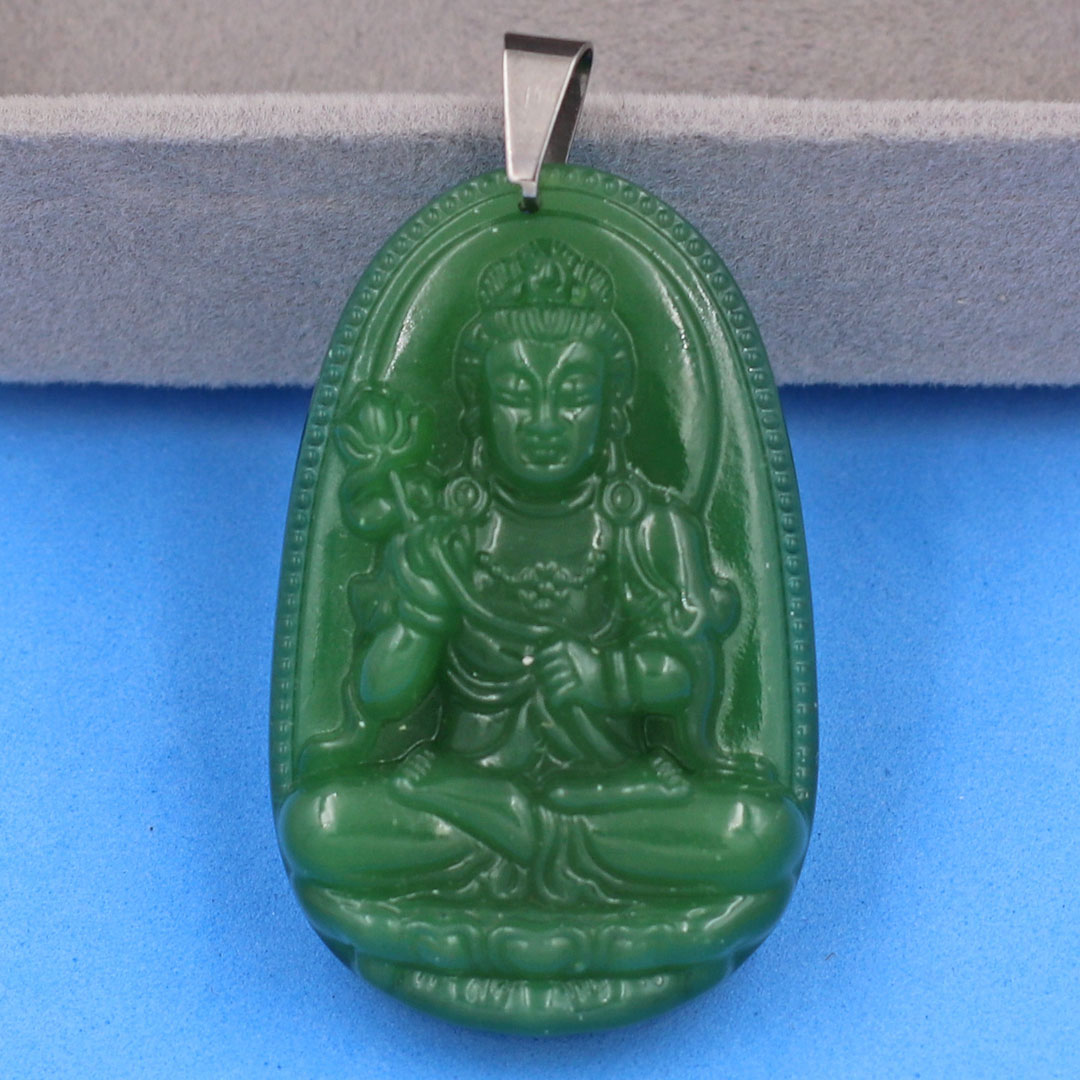 Mặt Dây Chuyền Phật Đại Thế Chí Bồ Tát Đá Thạch Anh Xanh Lá Size Nhỏ 3.6cm & Size Lớn 5cm - Tặng Kèm Móc Inox - Phong Thủy 868 - May Mắn - Bình An