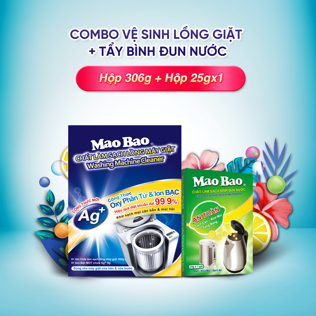 Combo 02 Hộp Chất Làm Sạch Lồng Máy Giặt Ag+ Mao Bao 306g