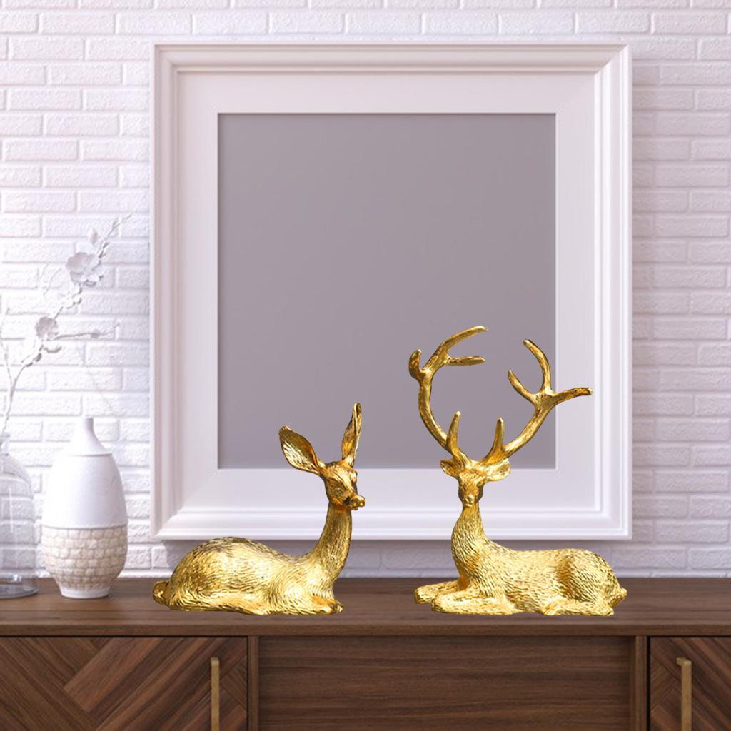 2x Deer Statue Shelf Sculpture Tabletop Bookcase Figurine Home Decor Crafts