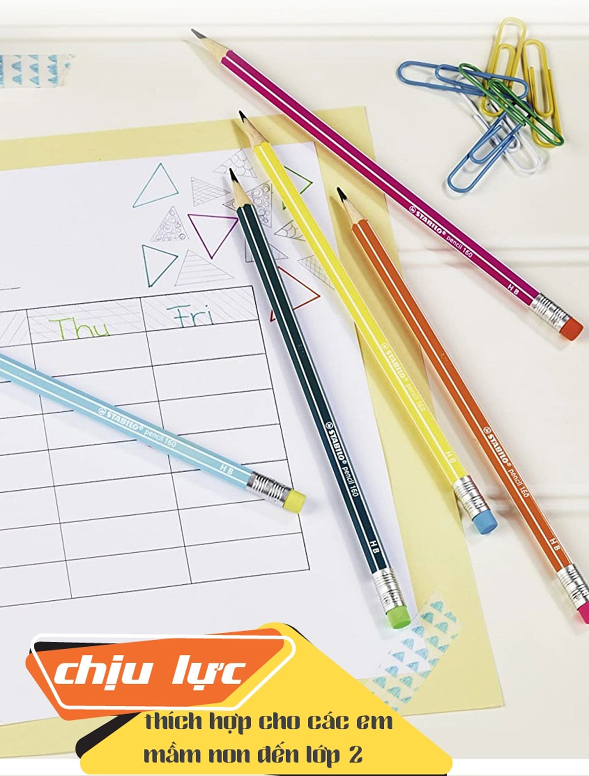 Combo bút chì gỗ STABILO Pencil 2160 HB (có gôm) - Bộ 6 bút chì màu nhớt + Chuốt chì PS4538 (PC2160D-C6S)