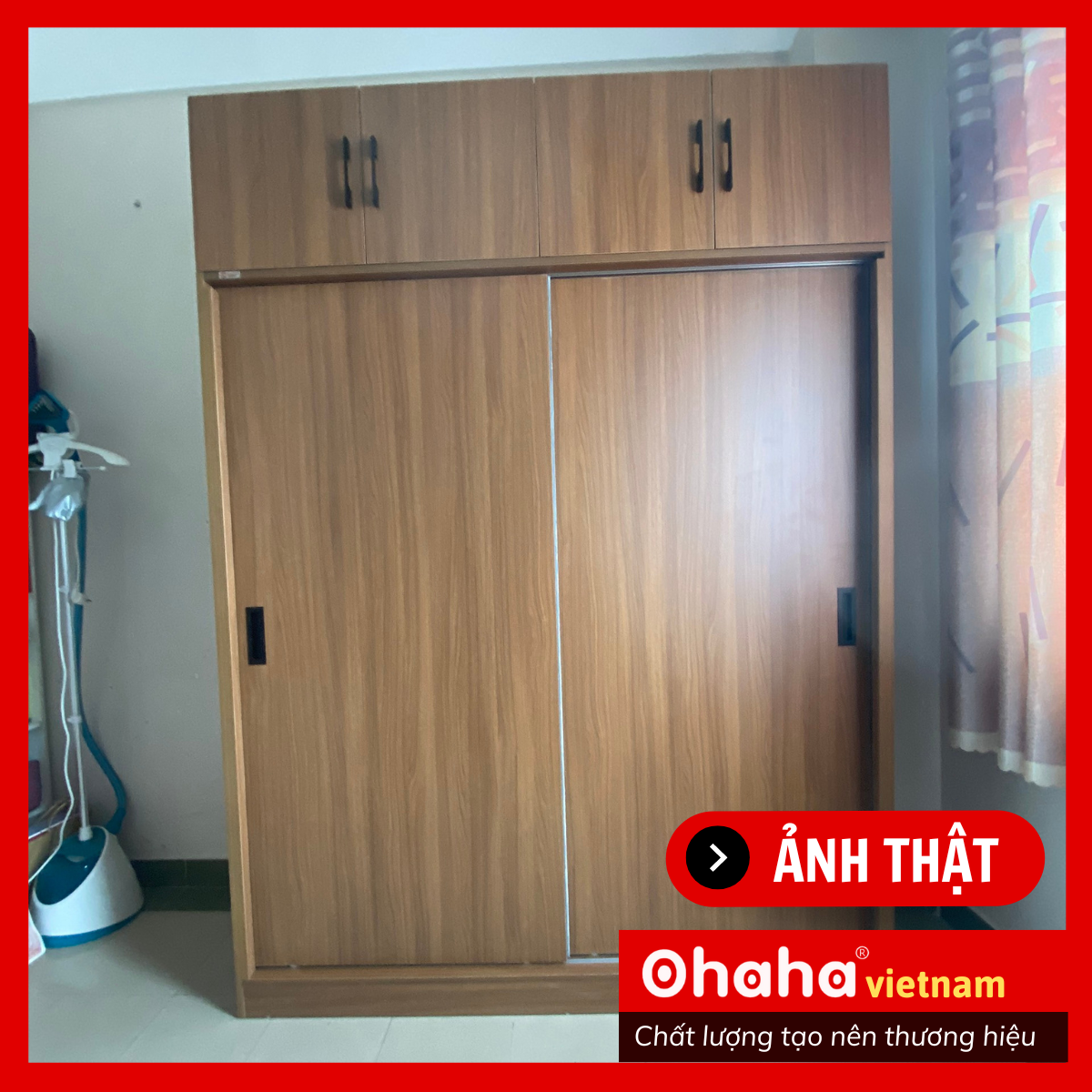 [Kèm Ảnh Thực Tế - Miễn phí vận chuyển &amp; Lắp đặt] TỦ QUẦN ÁO GỖ CÔNG NGHIỆP 2 CÁNH LÙA OHAHA NÂU WALNUT - CL001