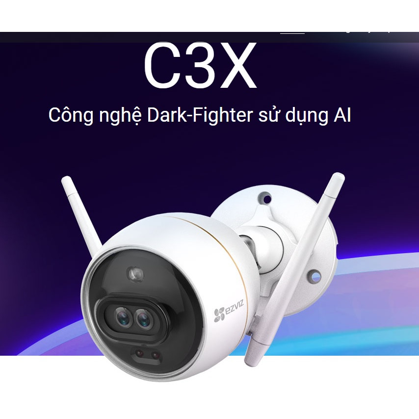 Camera IP Wifi ngoài trời EZVIZ C3X 1080P Bản mắt kép và Tích hợp AI - ban  đêm có màu - đàm thoại 2 chiều - Có đèn và còi báo động -