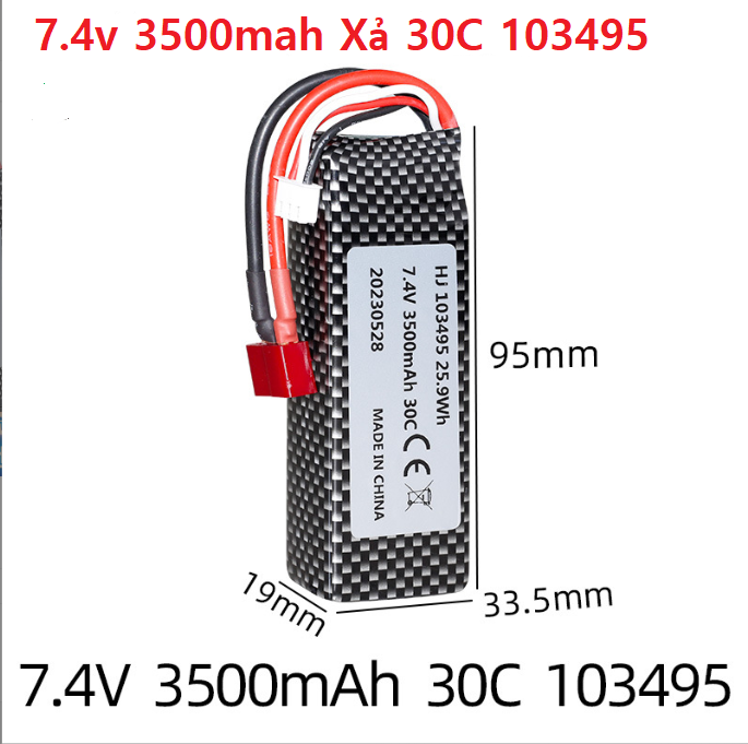 Pin Lithium Lipo 2s 7.4v 3500mah 103495 Xe Điều Khiển Wltoys 144001 124018 124019