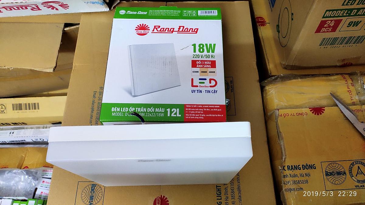 Combo 05 cái Đèn led ốp trần đổi màu 18W Rạng Đông mã D LN12L ĐM 22mmx18W - Loại vuông