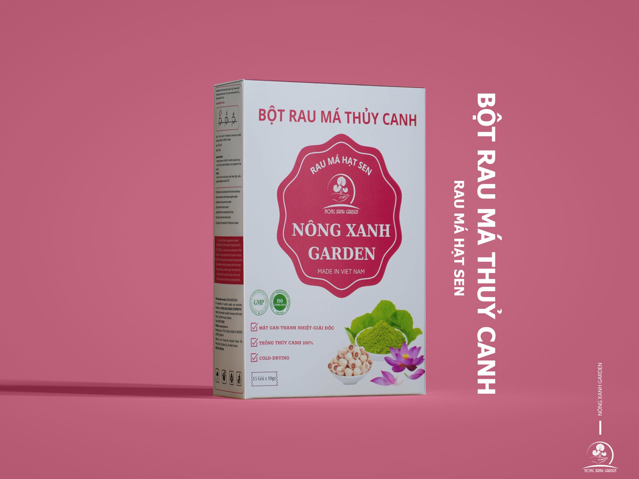 Nông Xanh Garden Bột Rau Má Thủy Canh Hạt Sen Hộp 15 gói (10gr/1 gói) hòa tan uống liền, dễ uống, thanh nhiệt, mát gan, làm đẹp da