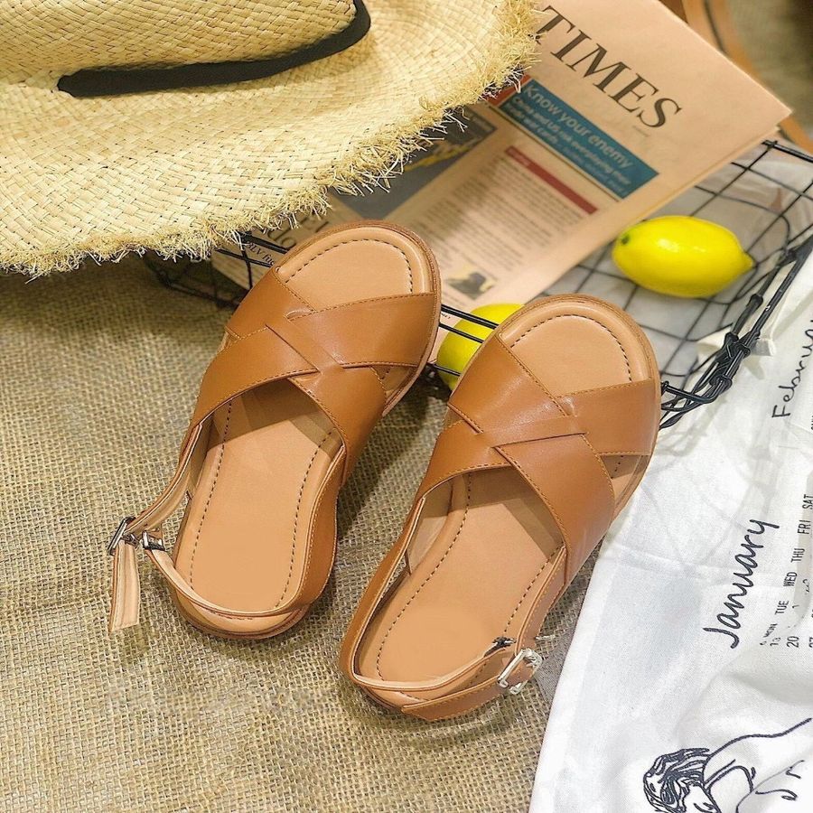 Sandal nữ đế bằng quai chéo da mềm siêu xinh-SB2