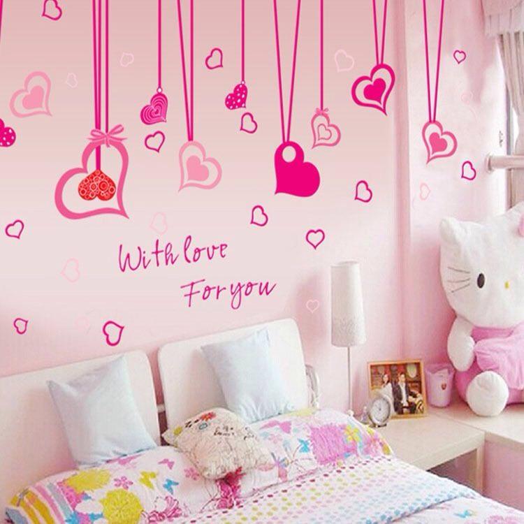 DECAL DÁN TƯỜNG DÂY LEO TRÁI TIM VÀ HOA HỒNG ĐỎ ROSE - HP861