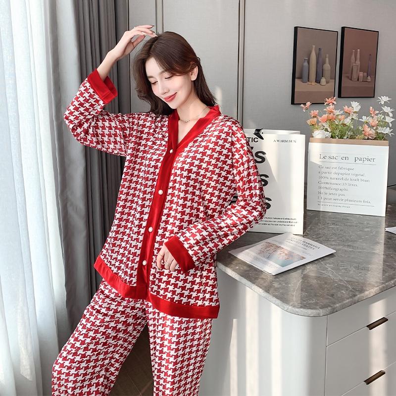 Bộ ngủ lụa dài tay ,Bộ Pijama đồ mặc nhà chất liệu Lụa Satin, Cao Cấp phong cách Hàn Quốc cổ V dài tay