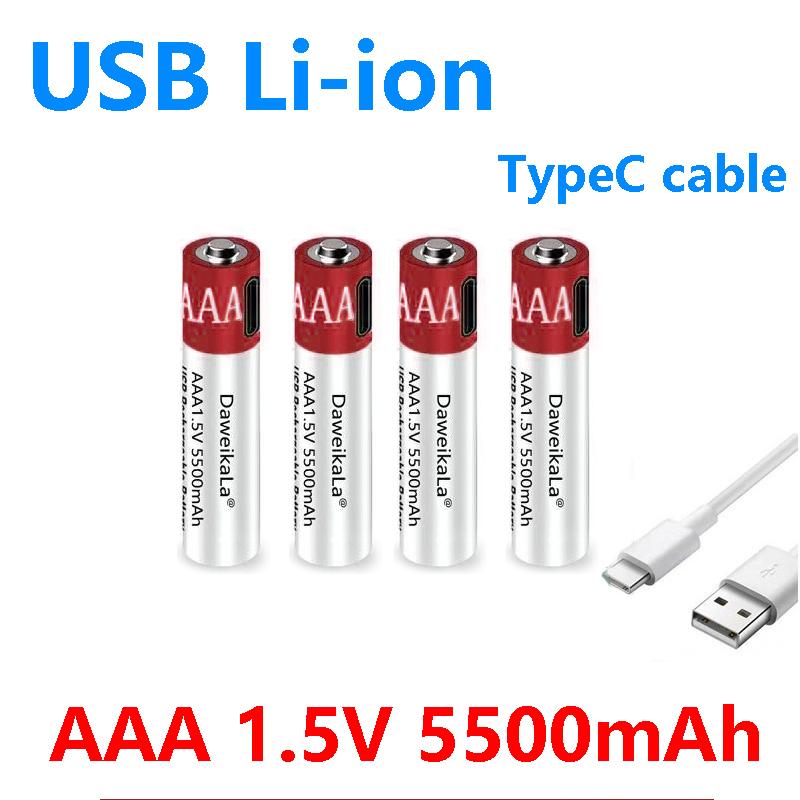 USB 1.5V AAA 5500mAh Bộ sạc pin lithium có thể sạc lớn miễn phí cho bộ điều khiển từ xa Chuột không dây Cáp màu: AAA5500MAH2PCS