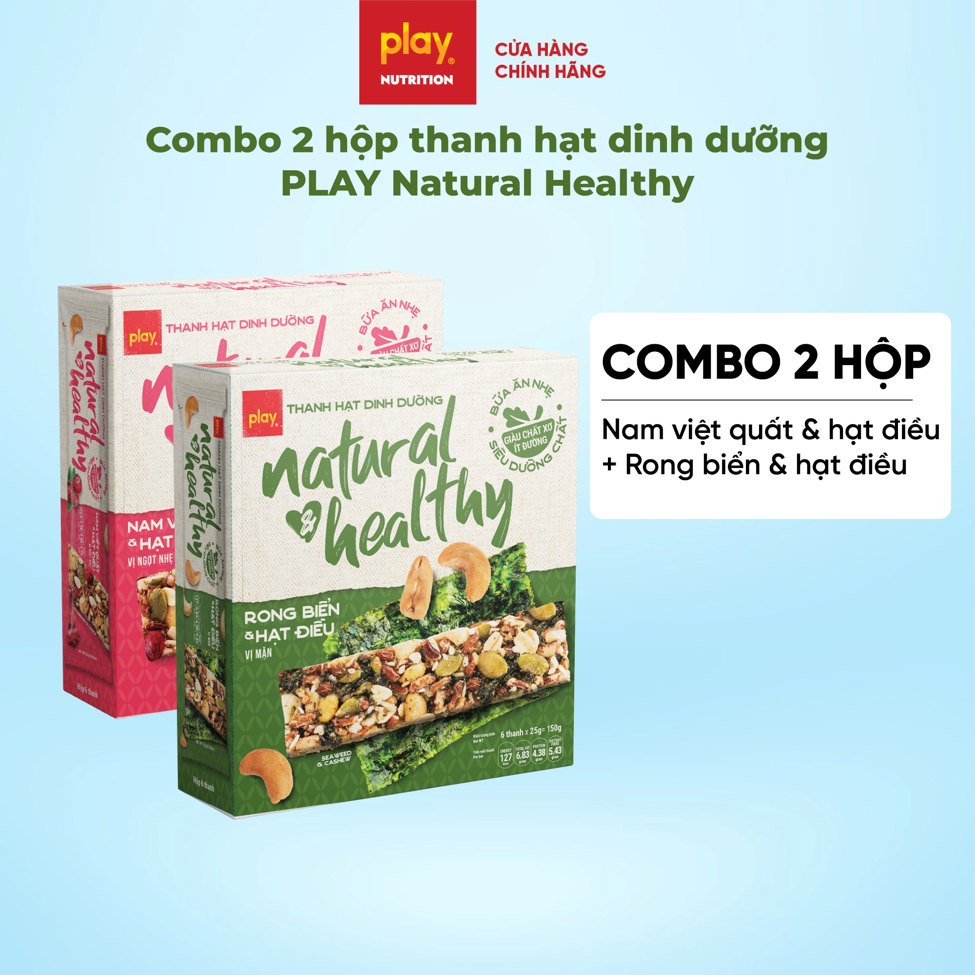 Combo 2 hộp thanh hạt dinh dưỡng PLAY Natural & Healthy - Bánh hạt dinh dưỡng, bánh ngũ cốc ăn sáng