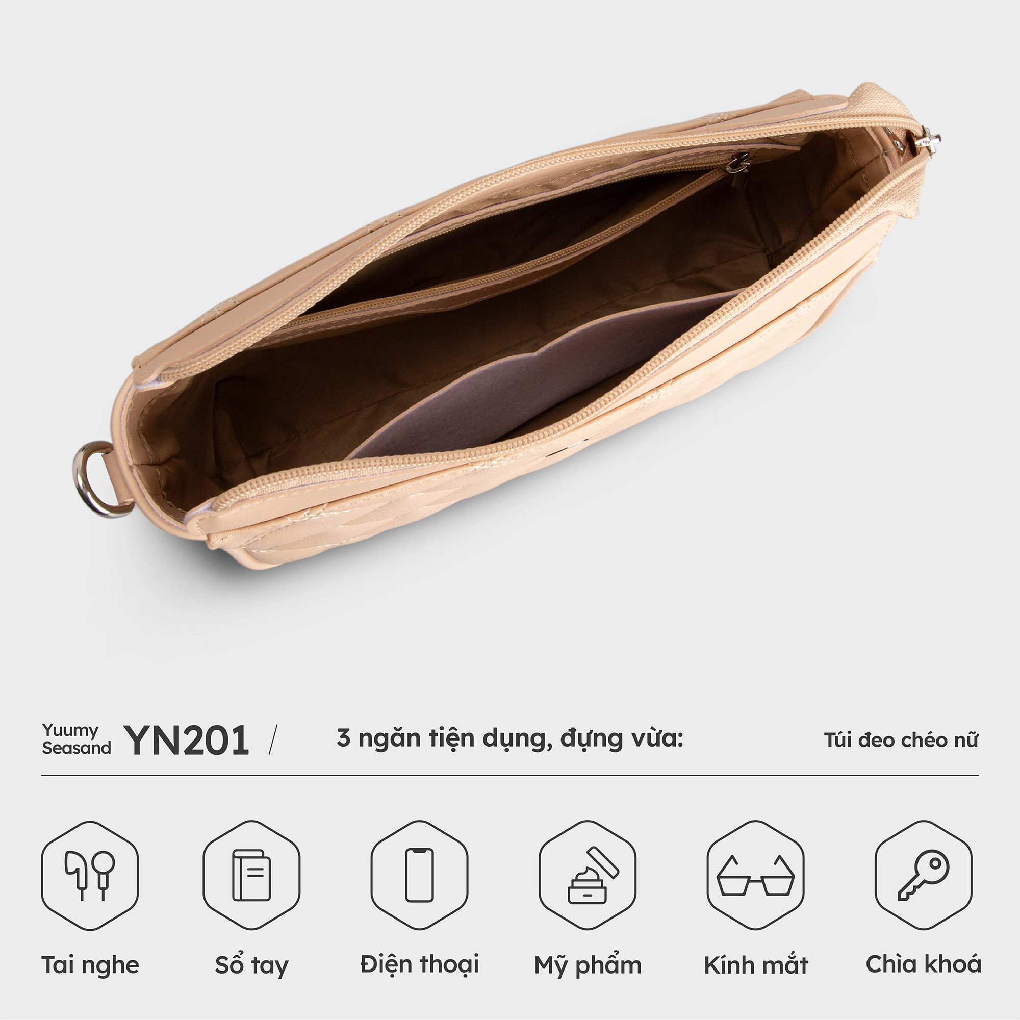 Túi Yuumy ( Thời trang nữ họa tiết trang trí size 22 - Túi đeo chéo da Seasand YN201 )