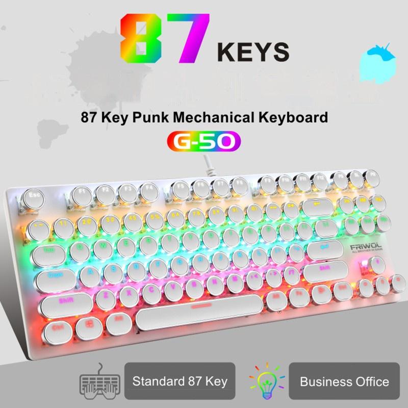HSV Wired 87 Keys Green Axis Punk Mechanical Keyboard Metal Panel Round Keycap RGB LED Backlight USB Gamer Keyboard