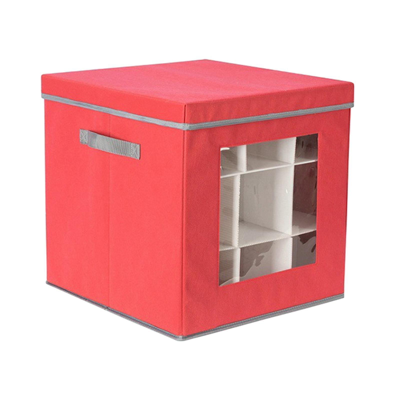Christmas Ball Storage Box Foldable Clear Compartment Christmas Tree Decorations Organizer with Lid with Handle Durable Container for Xmas