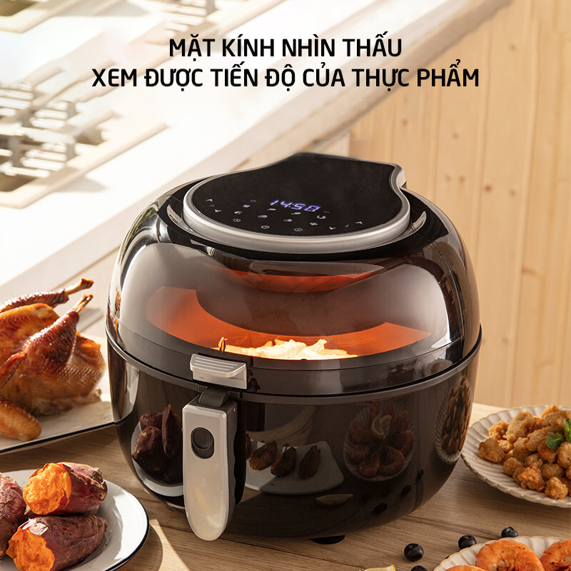 Nồi chiên không dầu mặt kính cường lực, điều khiển cảm ứng hiện đại, dung tích 7L chứa cả con gà, không khói, không dầu 8087D